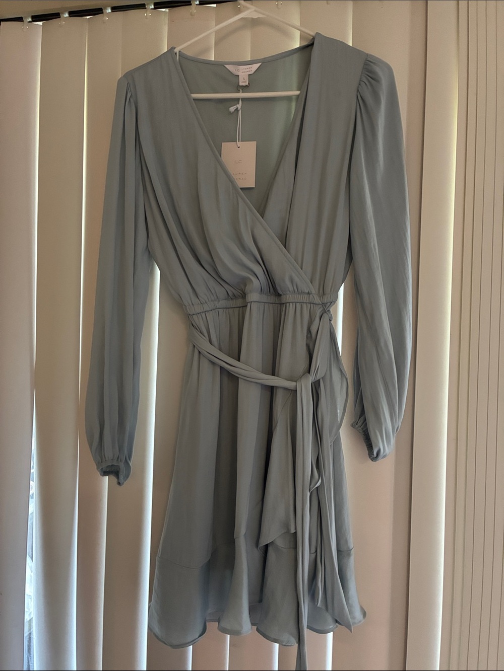LC Lauren Conrad Dusty Blue Long Sleeve Wrap Dress